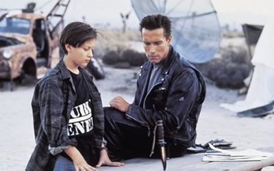 Edward Furlong and Arnold Schwarzenegger in Terminator 2: Judgment Day