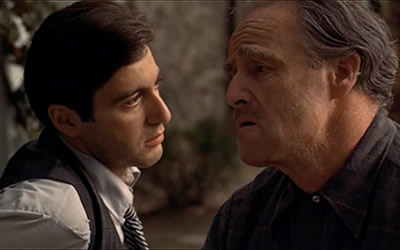 Al Pacino and Marlon Brando in The Godfather