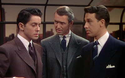 James Stewart, John Dall and Farley Granger in Alfred Hitchcock's Rope (1948)