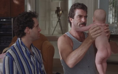 Steve Guttenberg and Tom Selleck in 3 Men and a Baby (1987)