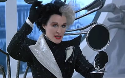 Glenn Close as Cruella De Vil in 101 Dalmations Glenn Close as Cruella De Vil in 101 Dalmations