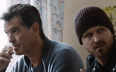 Pierce Brosnan and Aaron Paul in A Long Way Down (2014)